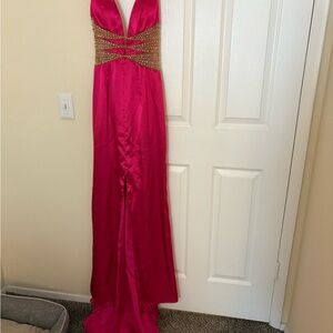 Sherri Hill prom formal dress hot pink beaded size 8 middle slit new nwt